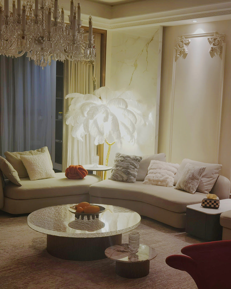 Floor Lamp Feather Shade 160.0 cm White Living Room Bedroom Palm Tree Standing Light Tropical Ambient Lighting | Thomler