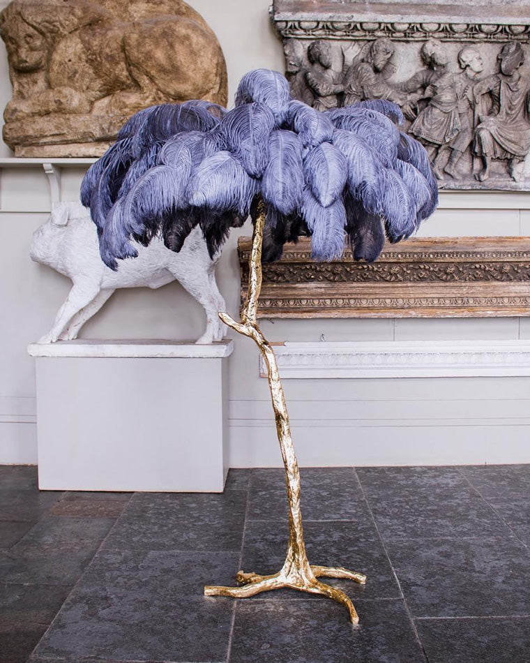Floor Lamp Feather Shade 160.0 cm White Living Room Bedroom Palm Tree Standing Light Tropical Ambient Lighting | Thomler