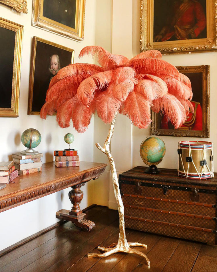 Floor Lamp Feather Shade 160.0 cm White Living Room Bedroom Palm Tree Standing Light Tropical Ambient Lighting | Thomler