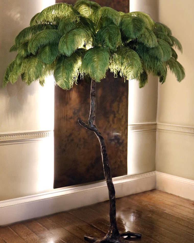 Floor Lamp Feather Shade 160.0 cm White Living Room Bedroom Palm Tree Standing Light Tropical Ambient Lighting | Thomler