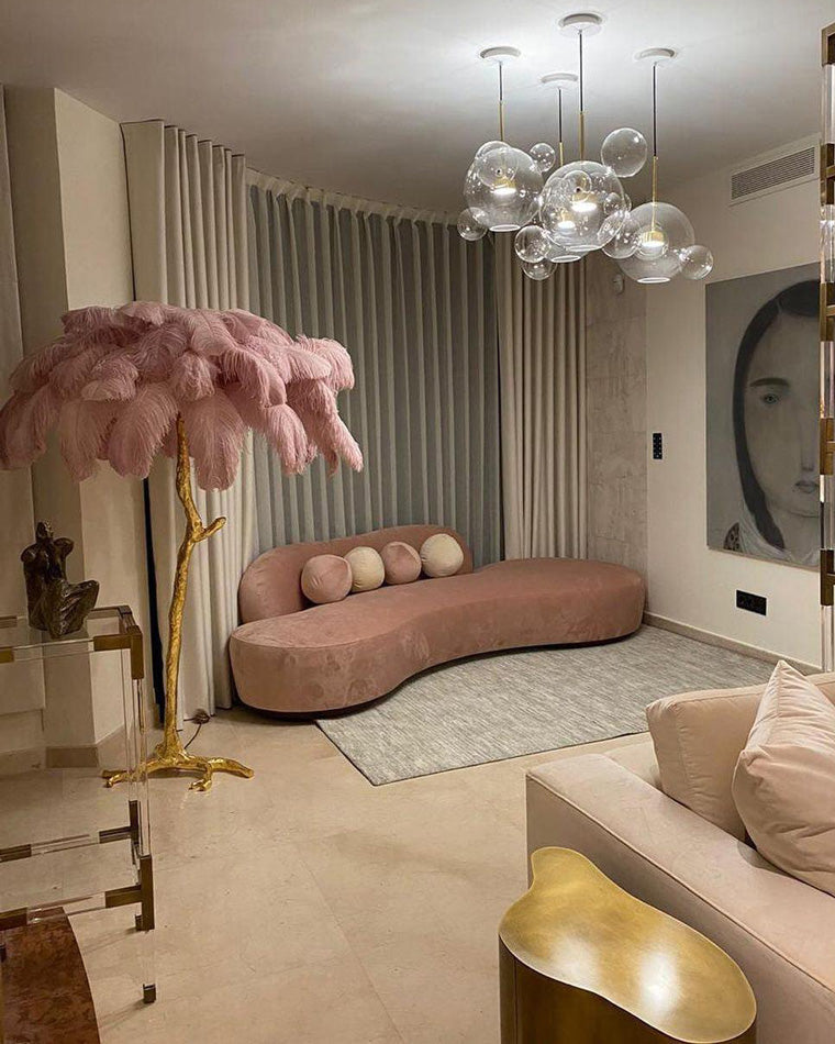 Floor Lamp Feather Shade 160.0 cm White Living Room Bedroom Palm Tree Standing Light Tropical Ambient Lighting | Thomler