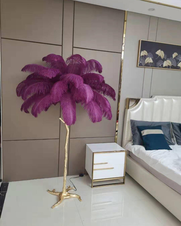 Floor Lamp Feather Shade 160.0 cm White Living Room Bedroom Palm Tree Standing Light Tropical Ambient Lighting | Thomler