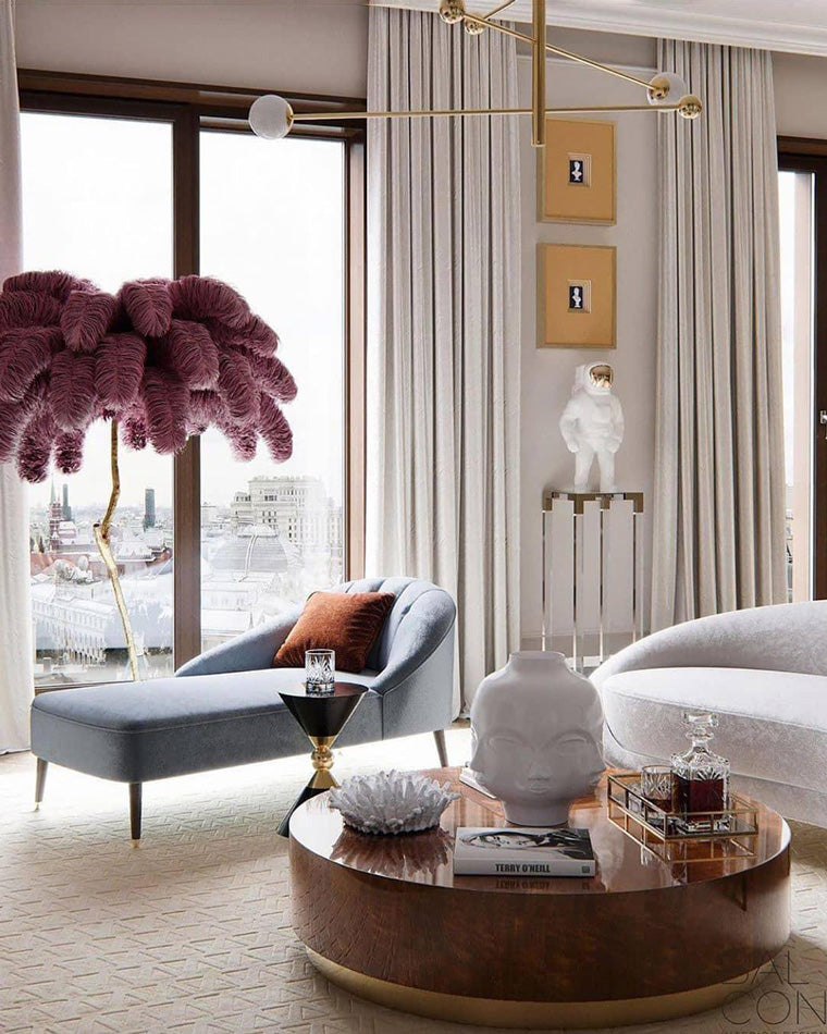 Floor Lamp Feather Shade 160.0 cm White Living Room Bedroom Palm Tree Standing Light Tropical Ambient Lighting | Thomler