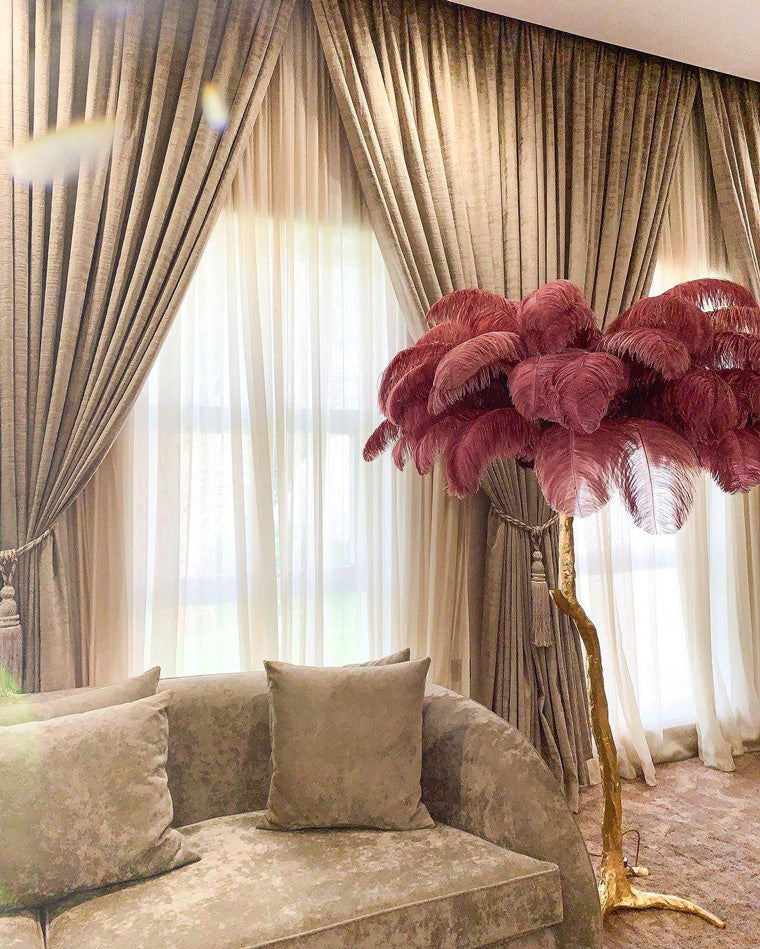 Floor Lamp Feather Shade 160.0 cm White Living Room Bedroom Palm Tree Standing Light Tropical Ambient Lighting | Thomler