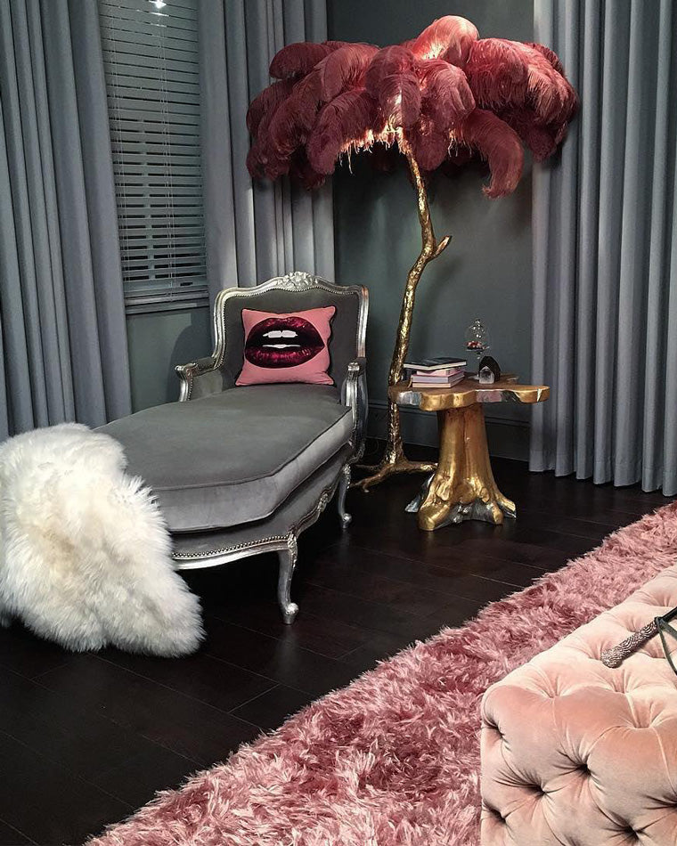 Floor Lamp Feather Shade 160.0 cm White Living Room Bedroom Palm Tree Standing Light Tropical Ambient Lighting | Thomler