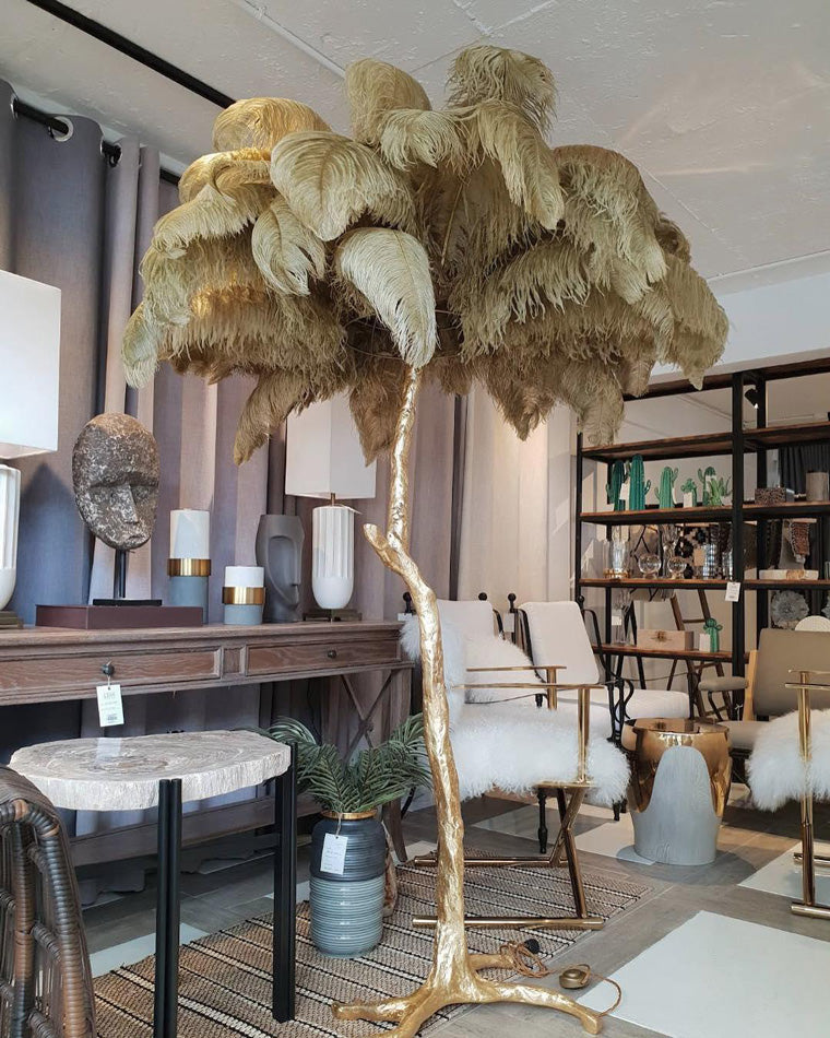 Floor Lamp Feather Shade 160.0 cm White Living Room Bedroom Palm Tree Standing Light Tropical Ambient Lighting | Thomler