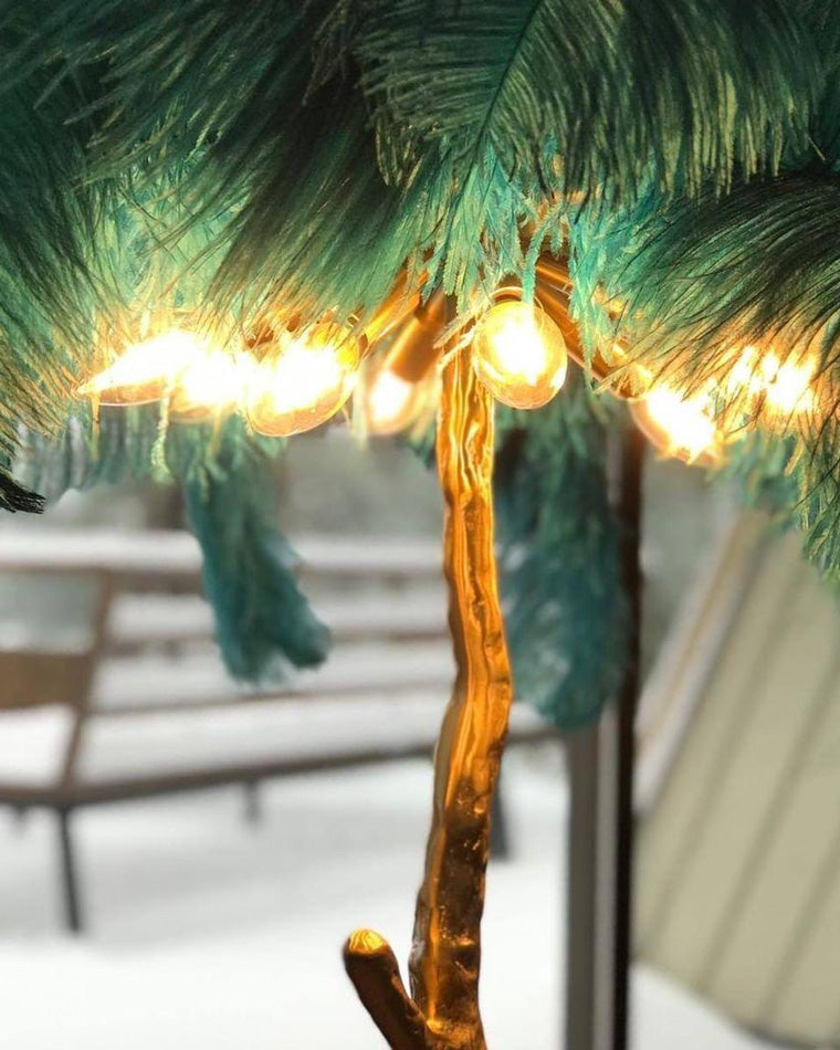 Floor Lamp Feather Shade 160.0 cm White Living Room Bedroom Palm Tree Standing Light Tropical Ambient Lighting | Thomler