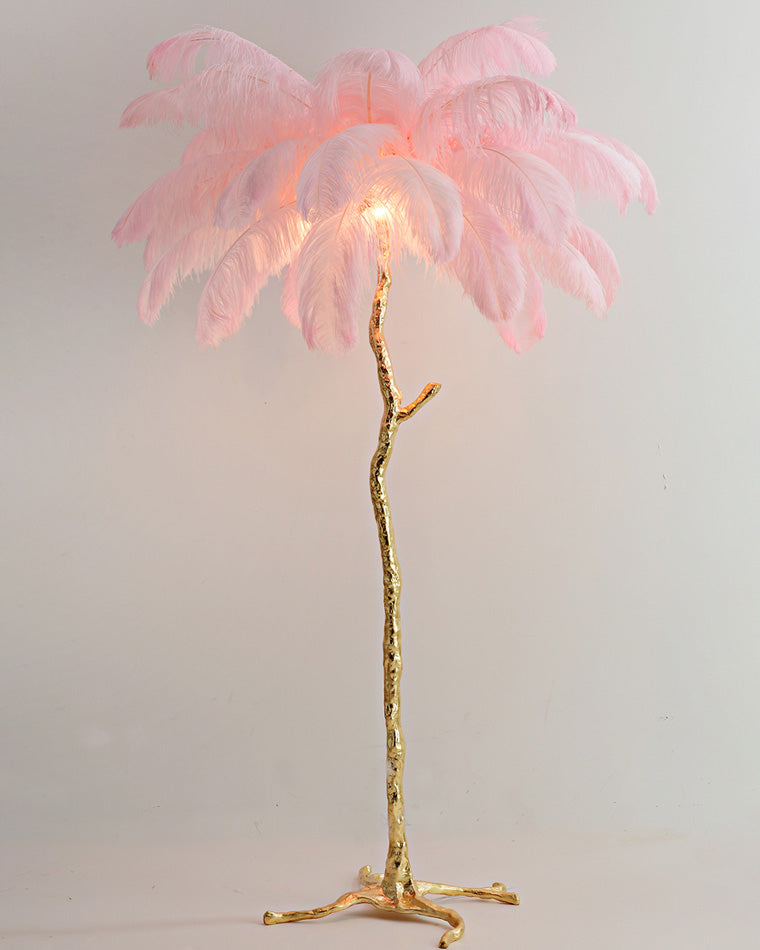 Floor Lamp Feather Shade 160.0 cm White Living Room Bedroom Palm Tree Standing Light Tropical Ambient Lighting | Thomler