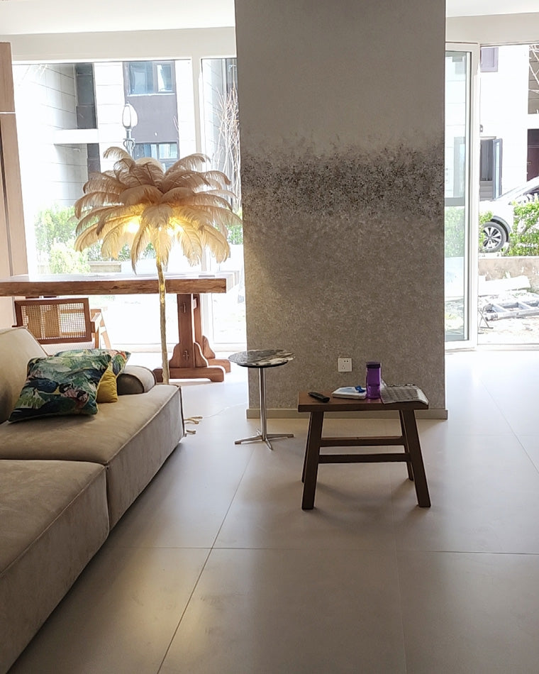 Floor Lamp Feather Shade 160.0 cm White Living Room Bedroom Palm Tree Standing Light Tropical Ambient Lighting | Thomler