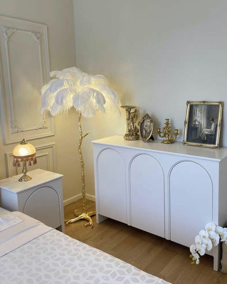 Floor Lamp Feather Shade 160.0 cm White Living Room Bedroom Palm Tree Standing Light Tropical Ambient Lighting | Thomler