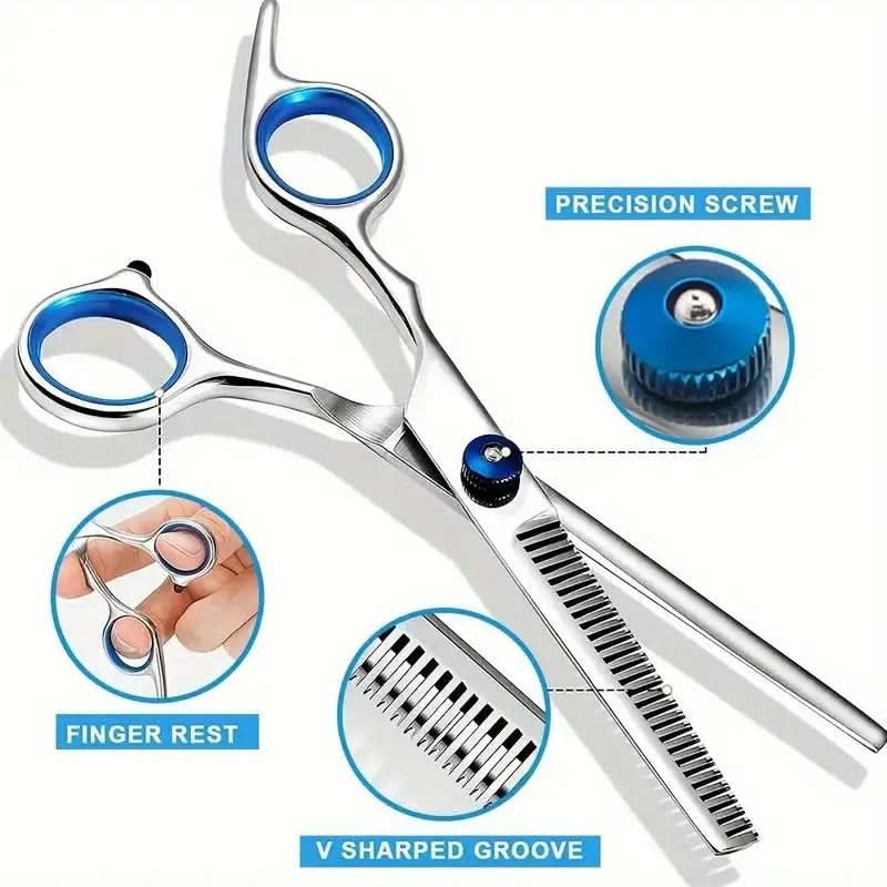 Professional Pet Trimming Shears Kit with Safety Tips for Dogs & Cats – Complete Home Animal Hair Cutting Set with Storage Pouch | Thomler