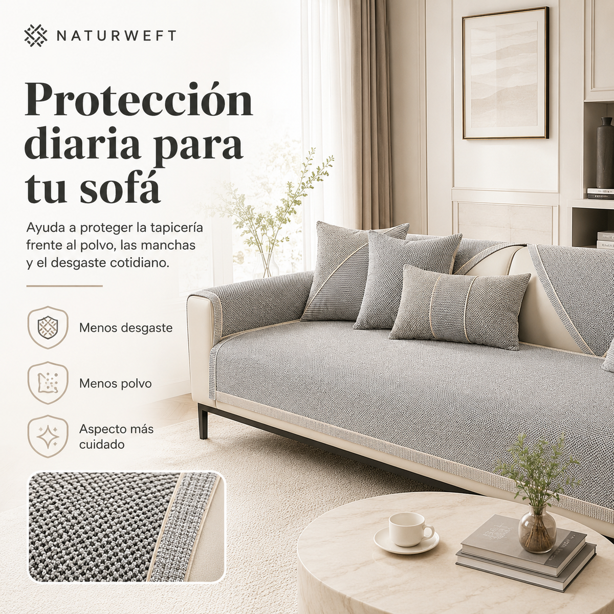 Quilted Stay-Put Furniture Throw with Latex Grip – Mix-and-Match Protection for Couch Seats, Backs & Arms | Thomler