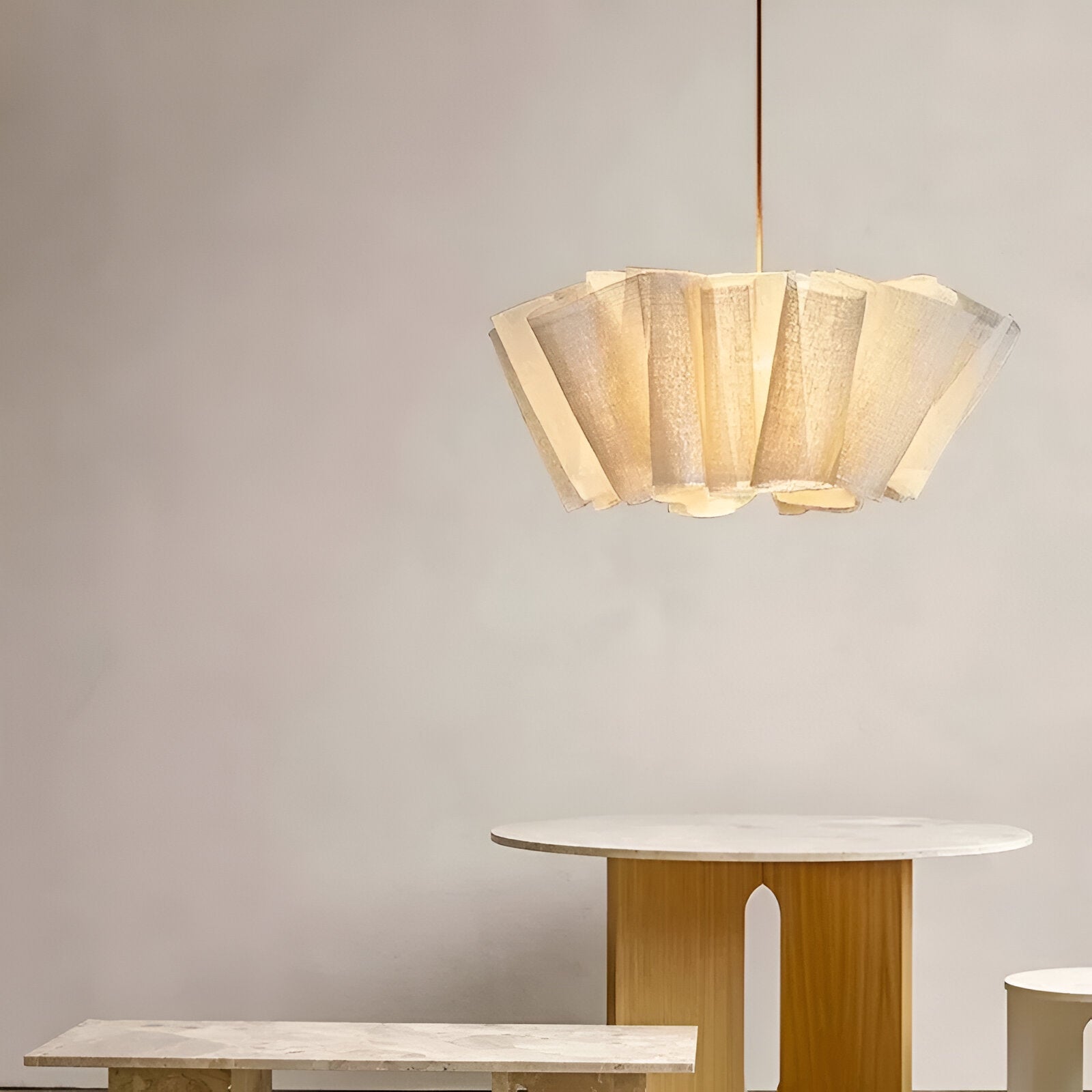 Pendant Light Fabric Pleated Shade 15.7 in Warm Cream Dining Room Kitchen Island Hanging Ceiling Lamp Scandinavian Japanese Style | Thomler