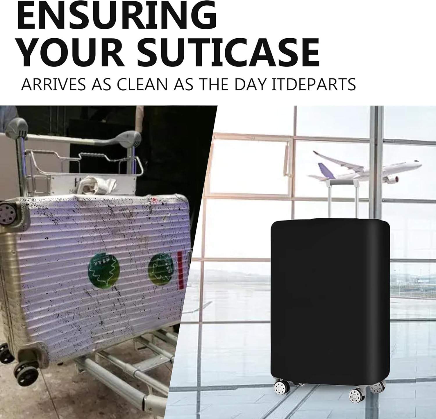 Suitcase Protector 3-Pack Set Elastic Travel Bag Sleeves Tear-Resistant Dust Shield for Carry-On Medium Large Luggage 19-30 Inch Black Hard | Thomler