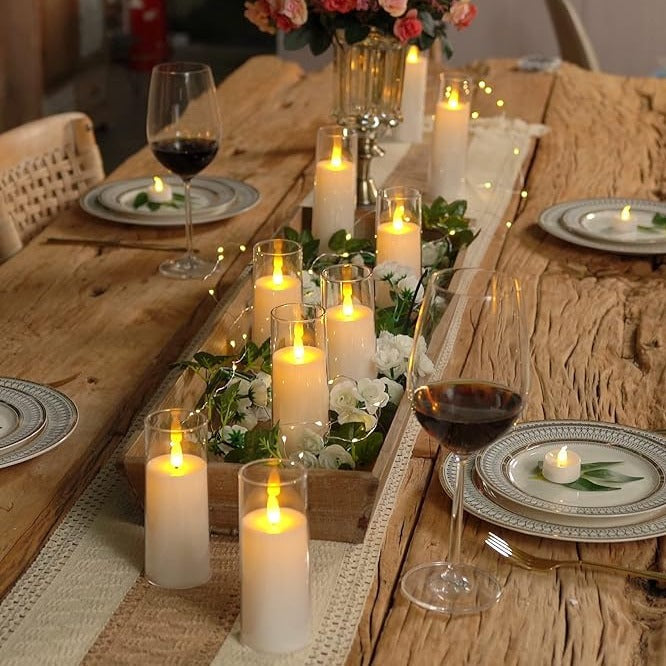 Flameless Candle Acrylic 9 in 9-Piece Set LED Remote Controlled Home Decor Ambient Lighting | Thomler