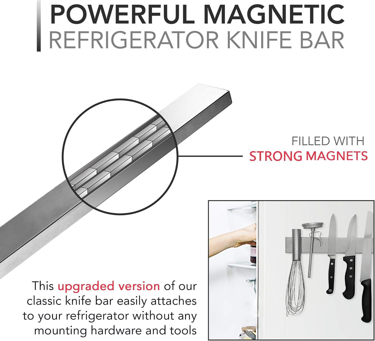 Stainless Steel Magnetic Utensil Strip for Refrigerator & Wall Mount – 14 in Kitchen Organizer | Thomler