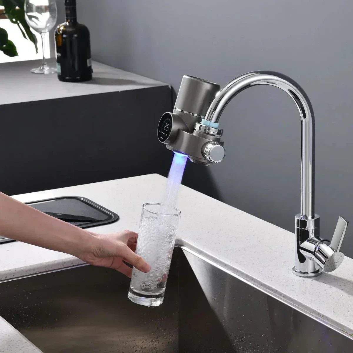 LED Kitchen Faucet Water Filter – Food-Safe Stainless Steel, Dual-Mode Purifier with Temperature Display | Thomler