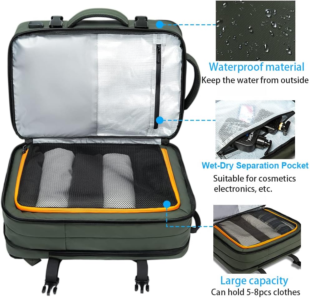 Convertible Carry-On Backpack with Laptop Compartment | Water-Resistant Travel Bag with Duffle Mode | Fits 17-Inch Laptop | Security Pocket | Thomler