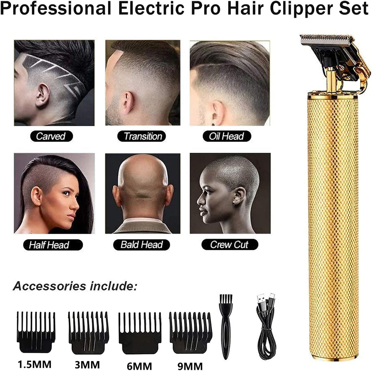 Cordless Precision Hair Clipper with T-Blade for Fade Cuts, Edge-Ups, Beard Shaping & Full Body Detailing – USB Rechargeable, 6-Hour | Thomler