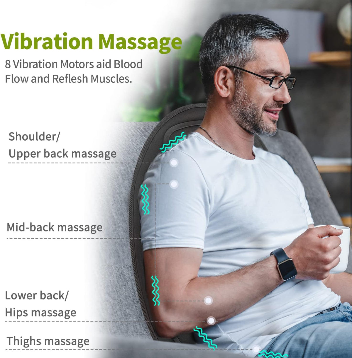 Heated Vibrating Massage Cushion for Office Chair, Car Seat & Recliner – Relieves Back & Leg Tension | Thomler
