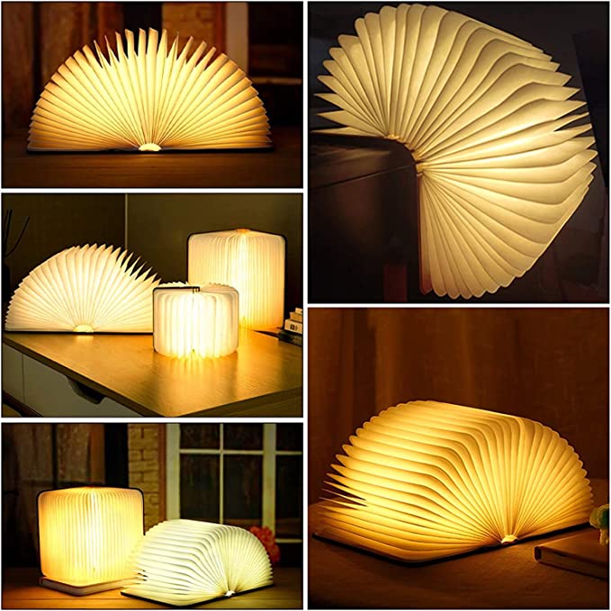 Rechargeable LED Book Light – Wooden Folding Accent Lamp for Reading Nook, Bedroom Nightstand & Home Decor | Thomler