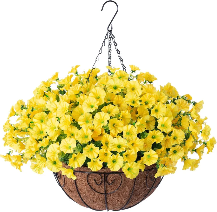 Hanging Basket Flowers Artificial Silk for Outdoor Indoor Decor | Weather-Resistant Faux Blooms in 7 Colors, Year-Round | Thomler