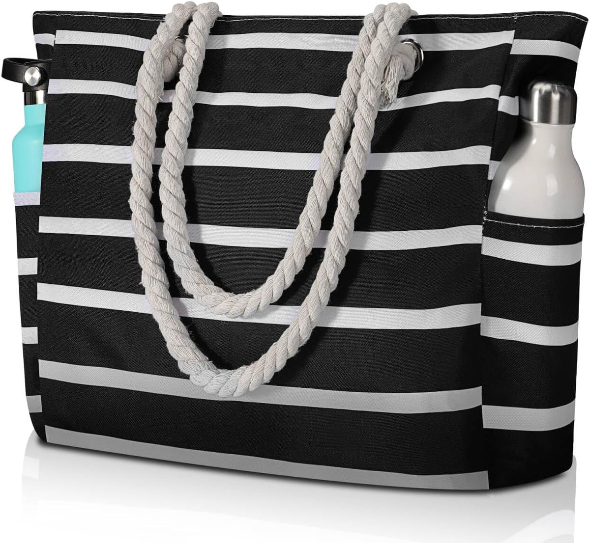 Oversized Zippered Tote with Sand-Resistant Lining for Pool Days & Travel | Water-Resistant Canvas Carryall | Thomler