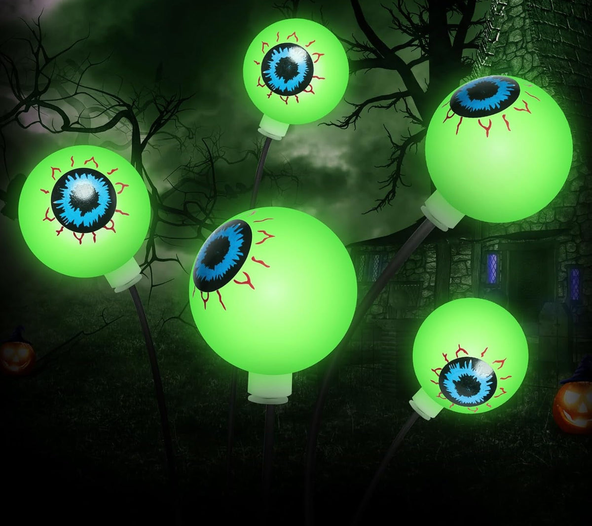Spooky Eyeball Solar Yard Stakes – 6-Light Halloween Garden Decoration for Lawns, Walkways & Outdoor Festive Displays | Thomler