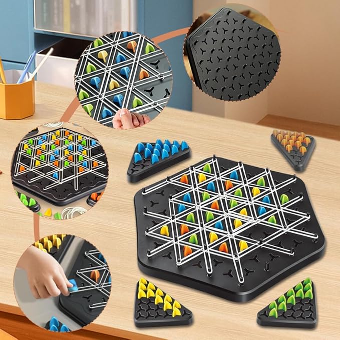 Strategic Triangle Board Game for Kids & Adults – Screen-Free Logic Puzzle with Pegs & Elastic Bands for Family Game Night | Thomler