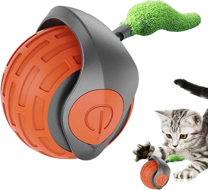 Self-Rolling Cat Ball with Feather Tail for Indoor Play – USB Rechargeable Obstacle-Sensing Pet Entertainment Toy | Thomler