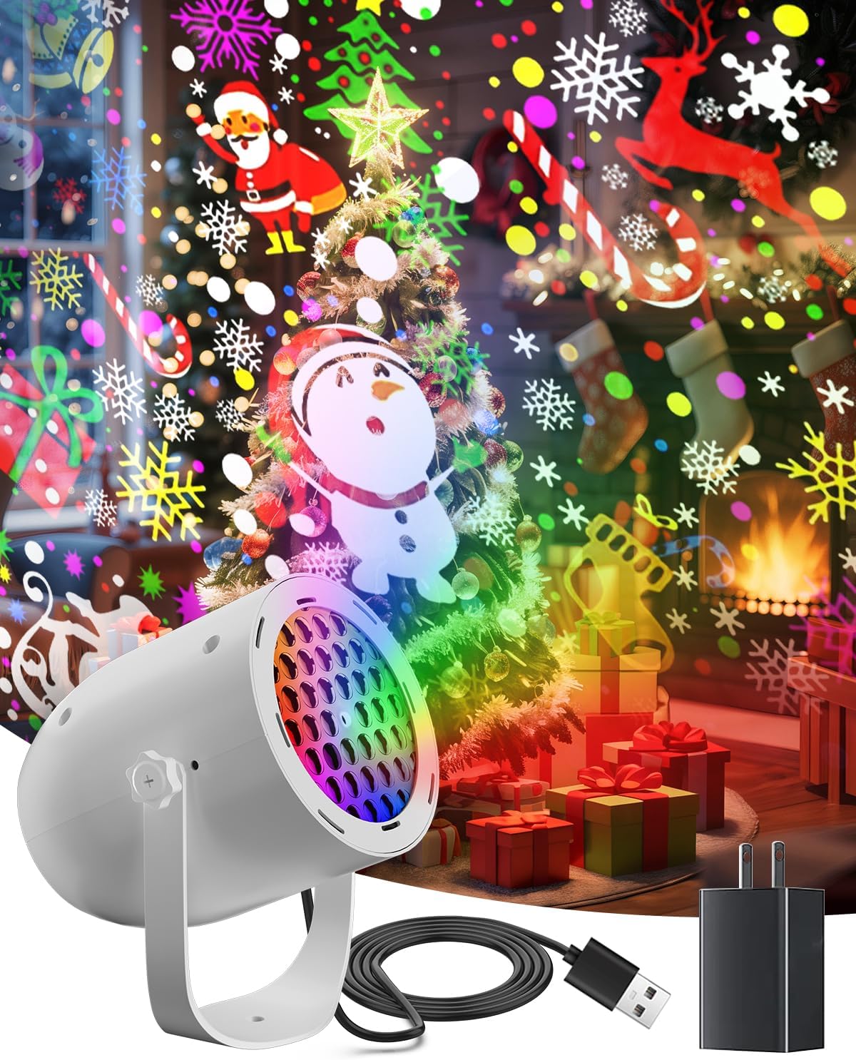 Rotating LED Light Projector with Seasonal Patterns – Plug-In Decorative Lamp for Parties, Bedrooms & Living Spaces | Thomler