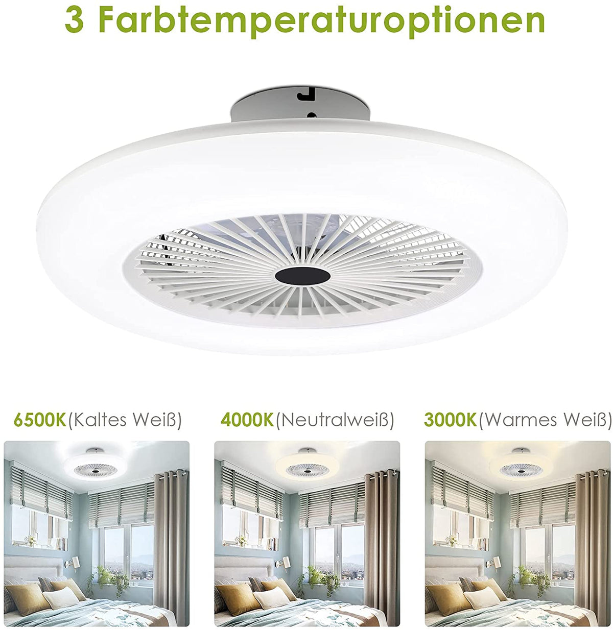 80W Ceiling Fan Light Combo 10 Inch Remote Control 3 Speed LED Flush Mount with Timer for Bedroom Living Room | Thomler