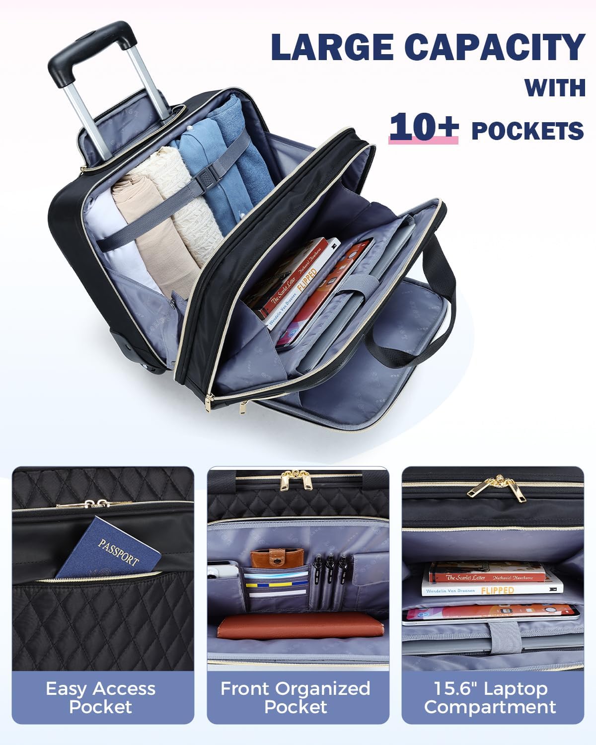 Wheeled Business Case for 15.6 in Laptops with 16 Pockets & Telescoping Handle | Thomler