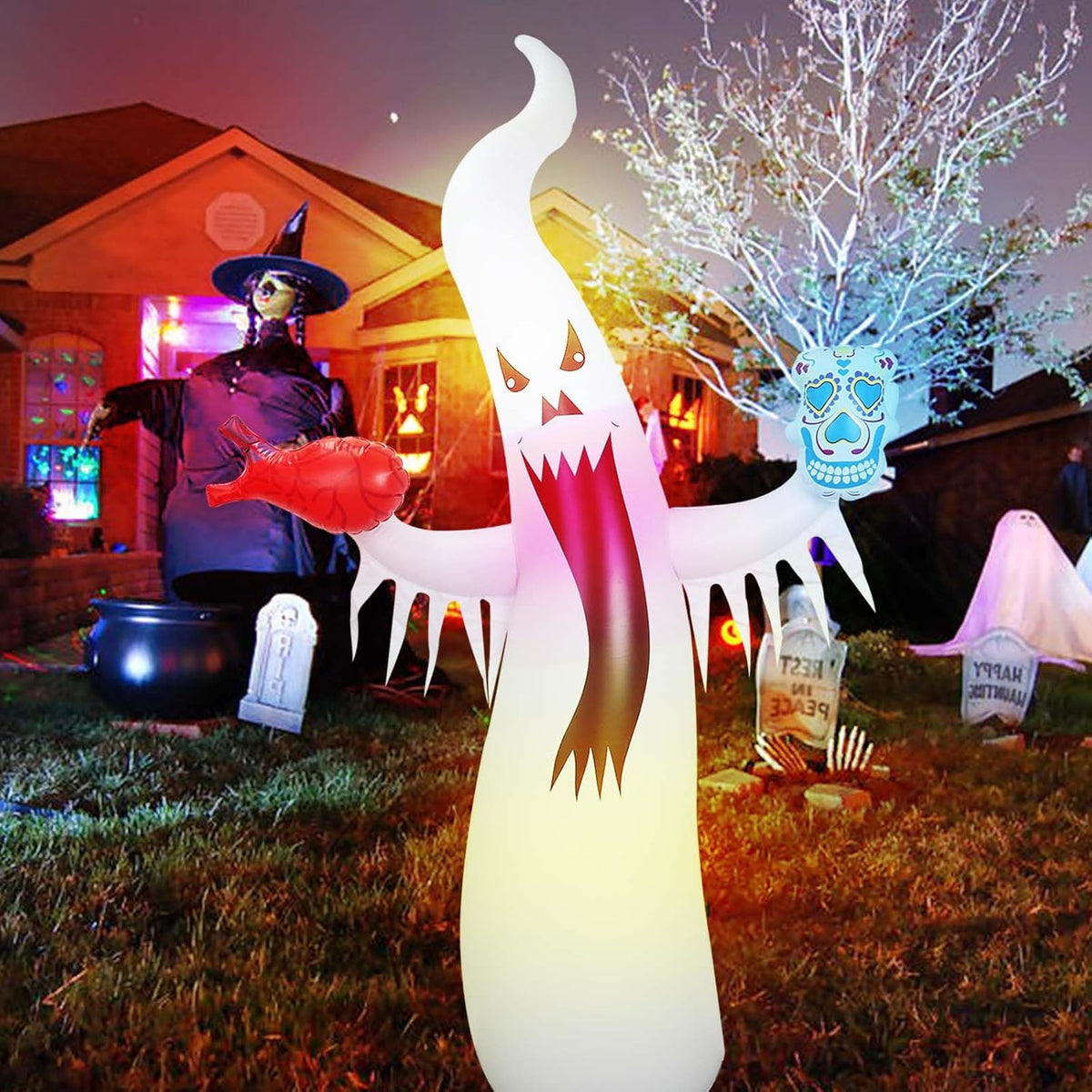 Remote-Controlled LED Ghost Inflatable – Glowing Outdoor Yard Decoration for Halloween Parties, Haunted Houses, Spooky Displays | Thomler
