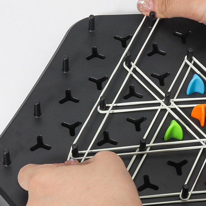 Strategic Triangle Board Game for Kids & Adults – Screen-Free Logic Puzzle with Pegs & Elastic Bands for Family Game Night | Thomler
