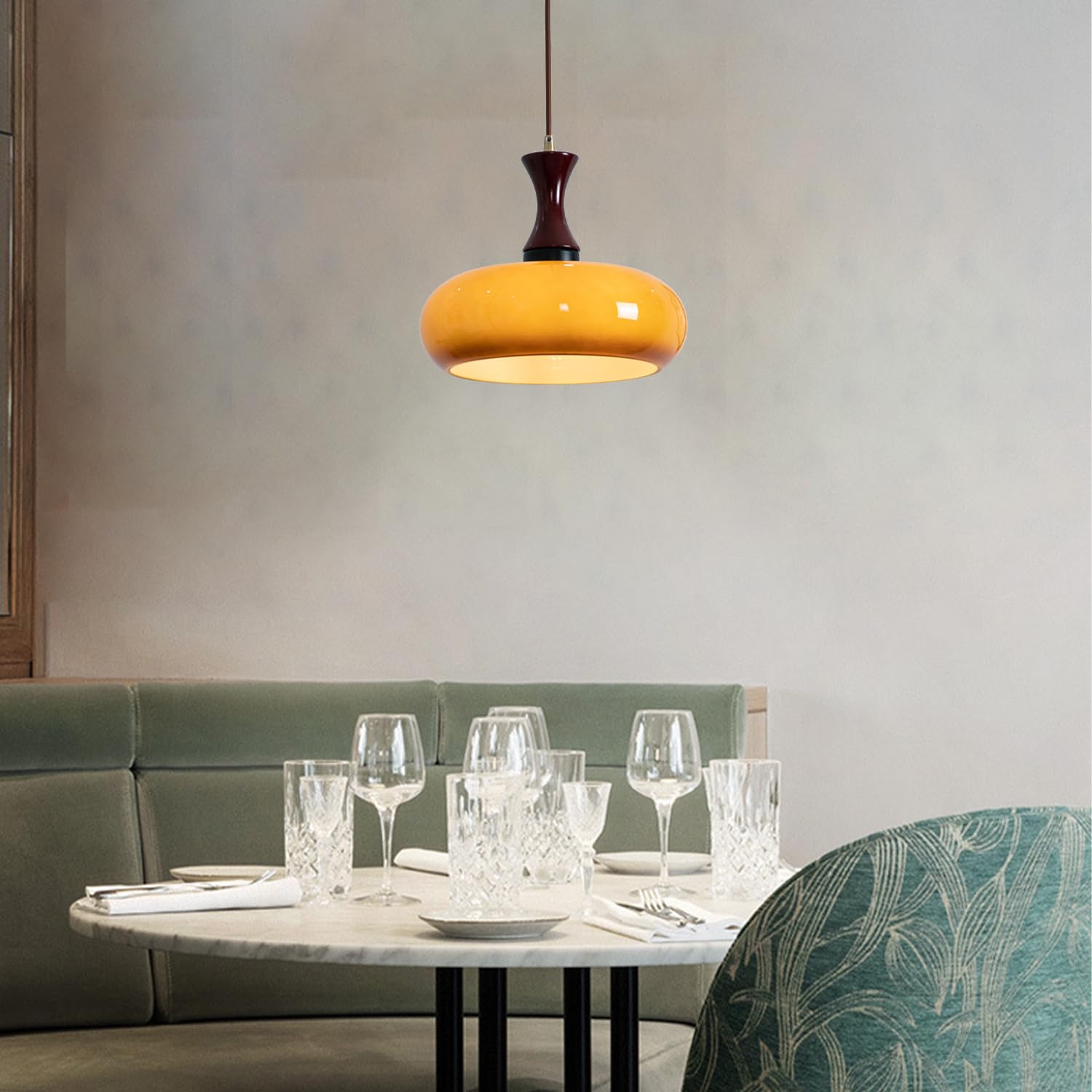 Pendant Light Glass And Wood 30.0 cm Warm Dining Room Living Room Bedroom Hanging Ceiling Lamp Retro Modern Vintage Atmosphere | Thomler