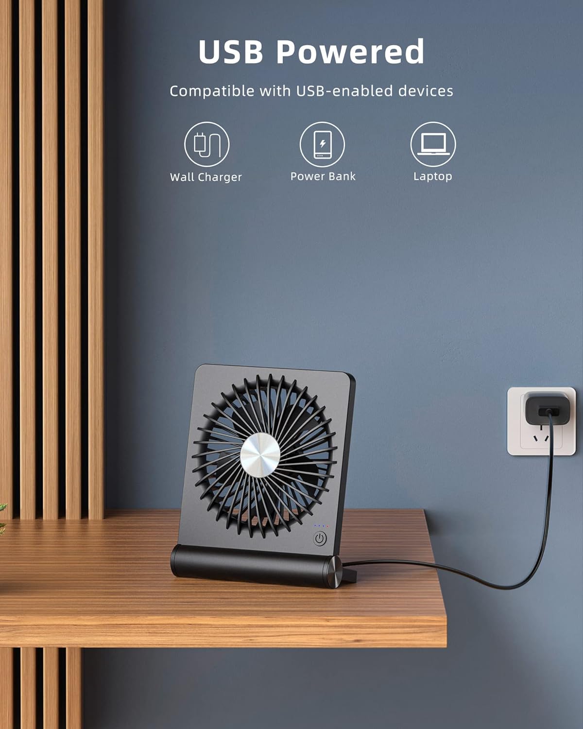 Table Fan USB Powered 15.0 cm Compact Black Desk Bedroom Quiet Cooling Air Circulator Mini Fan For Office Nightstand Use | Thomler