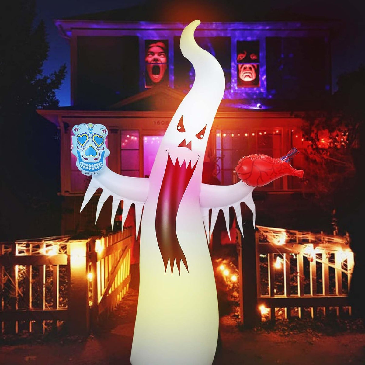 Remote-Controlled LED Ghost Inflatable – Glowing Outdoor Yard Decoration for Halloween Parties, Haunted Houses, Spooky Displays | Thomler