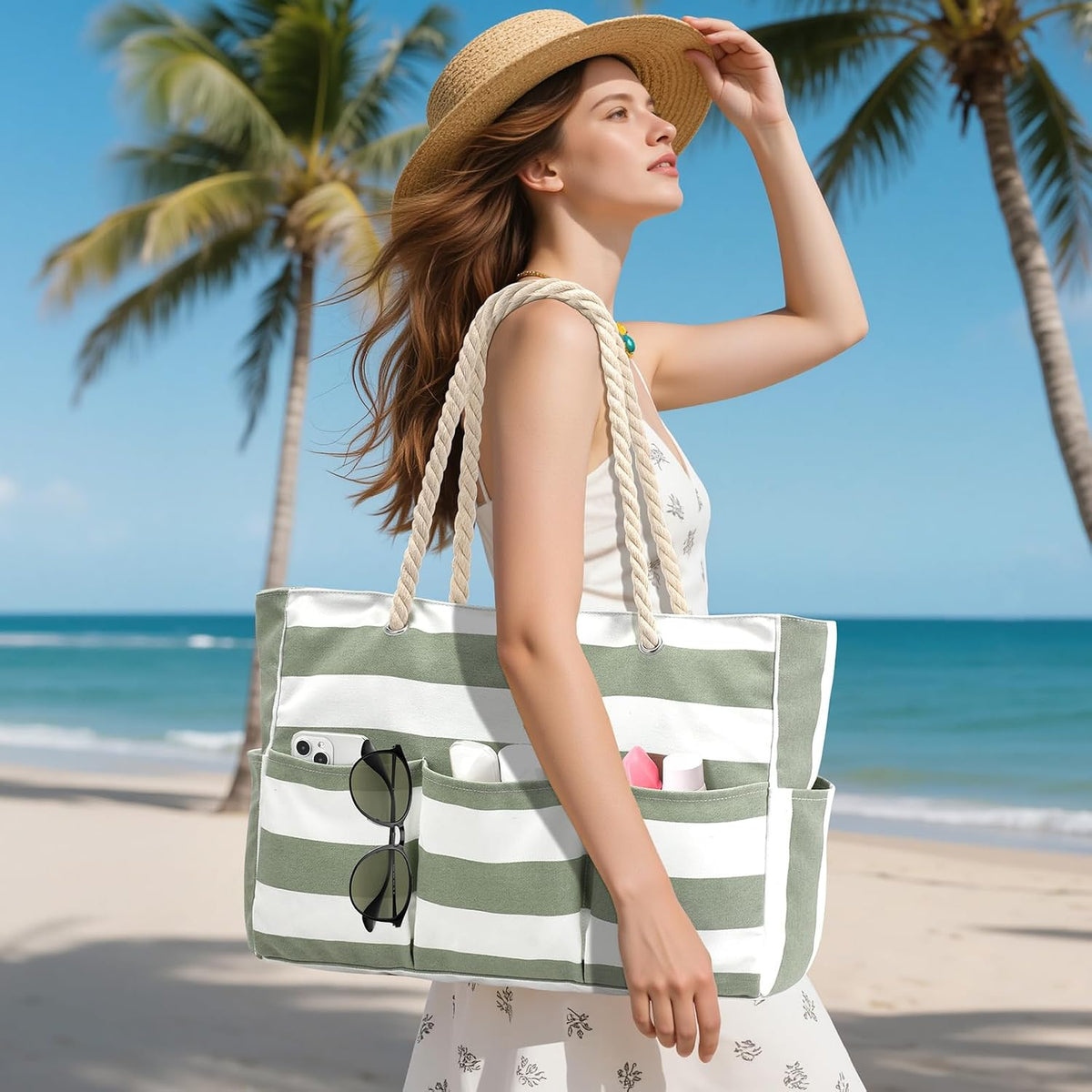 Oversized Water-Resistant Shoulder Tote with Secure Zip Top & 7 Compartments for Towels, Gear & Essentials | Thomler