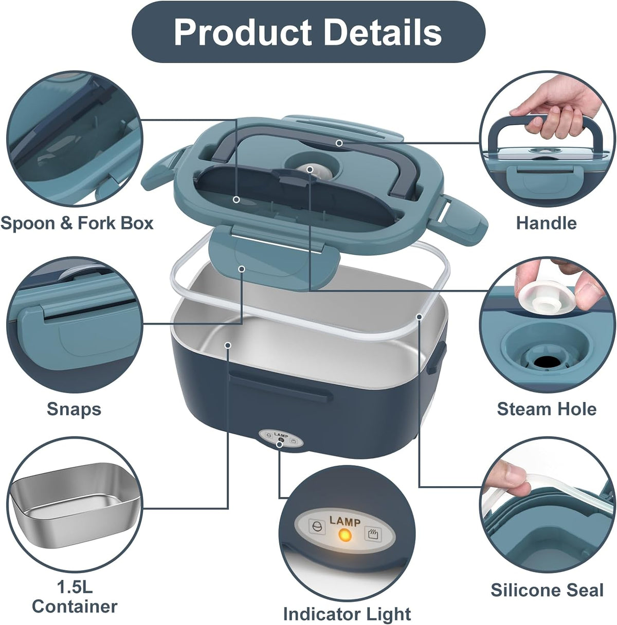 Portable Food Warmer with Dual Power Options – 51 oz Capacity for Hot Meals On-the-Go | Thomler