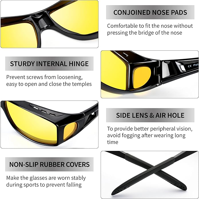Yellow-Tinted Driving Eyewear for Reduced Headlight Glare at Night & Dusk | Polarized Lenses for Improved Road Visibility | Featherweight | Thomler
