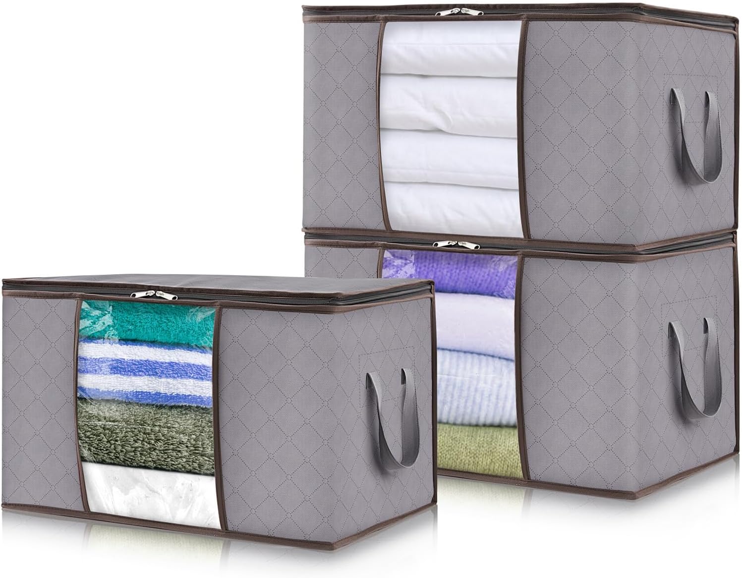 Storage Box Fabric 90.0 L Grey Clothes Blanket Organisation Foldable Wardrobe Under Bed Storage With Viewing Window | Thomler