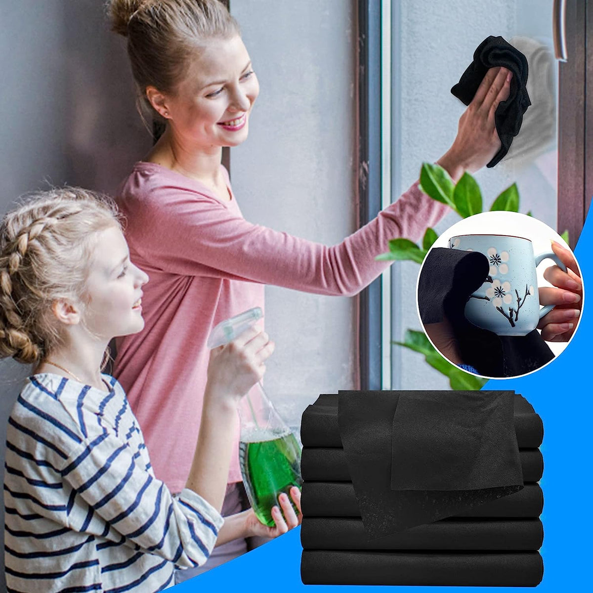 Streak-Free Microfiber Cleaning Cloths for Glass, Mirrors & Stainless Steel – Lint-Free, Scratch-Free, Ultra Absorbent, Machine Washable & | Thomler