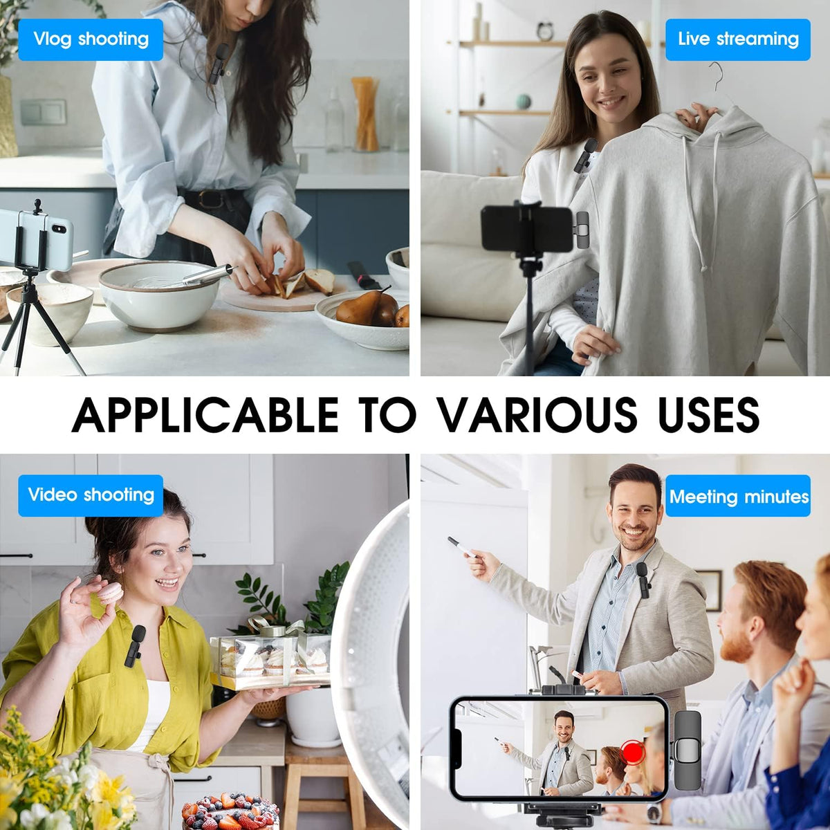 Dual Clip-On Lavalier Mic Set – 2.4GHz Wireless Audio System, 65 ft Range, 8-Hour Battery, Lightning Receiver for iOS Devices, Podcasting | Thomler