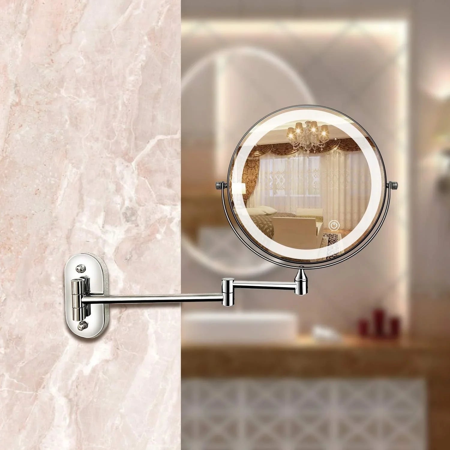 Wall Mirror LED Magnifying Glass 20.0 cm Chrome Adjustable Vanity Bathroom Makeup Mirror | Thomler