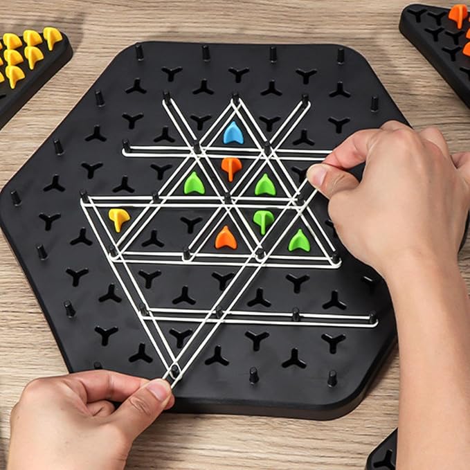 Strategic Triangle Board Game for Kids & Adults – Screen-Free Logic Puzzle with Pegs & Elastic Bands for Family Game Night | Thomler