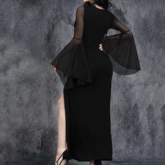 Sheer Mesh Crop Top with Dramatic Sleeves – Semi-Transparent Gothic-Style Blouse for Layering, Party Outfits & Costume Events | Thomler