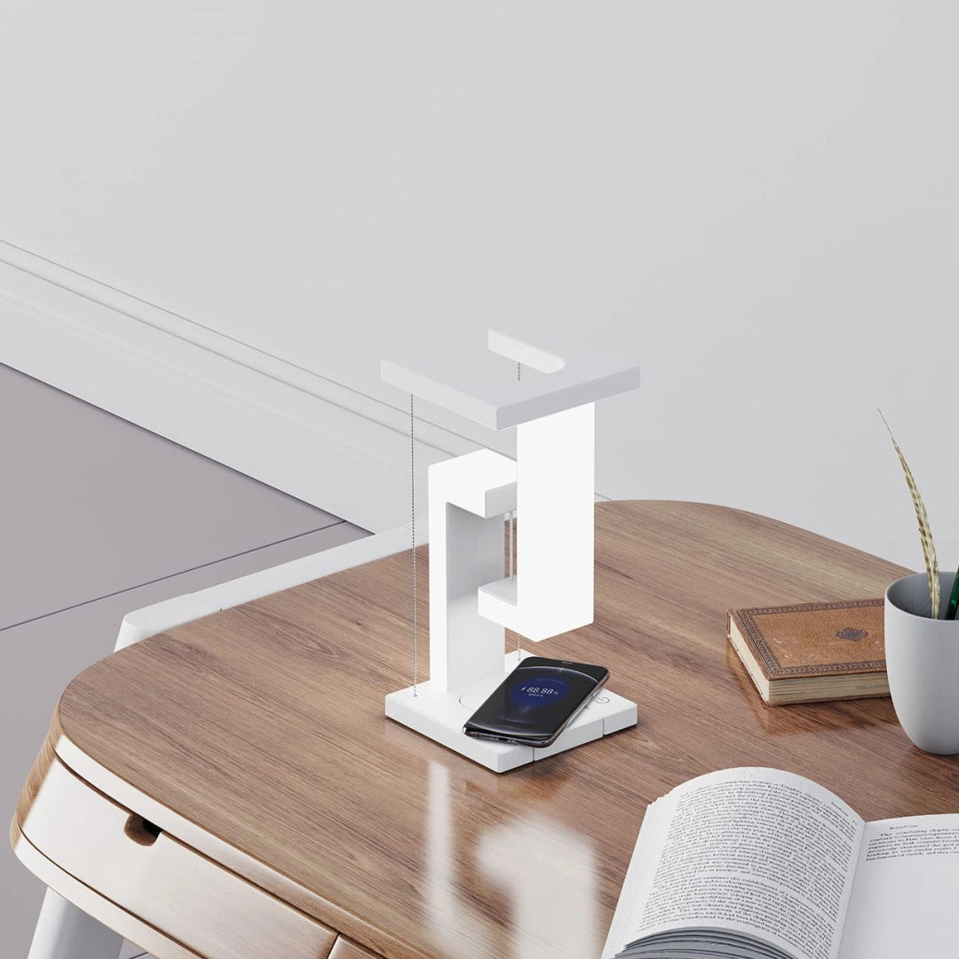 Floating Magnetic Desk Lamp with Wireless Charging Pad for Smartphones - Adjustable Brightness Touch Control LED Light for Home Office | Thomler