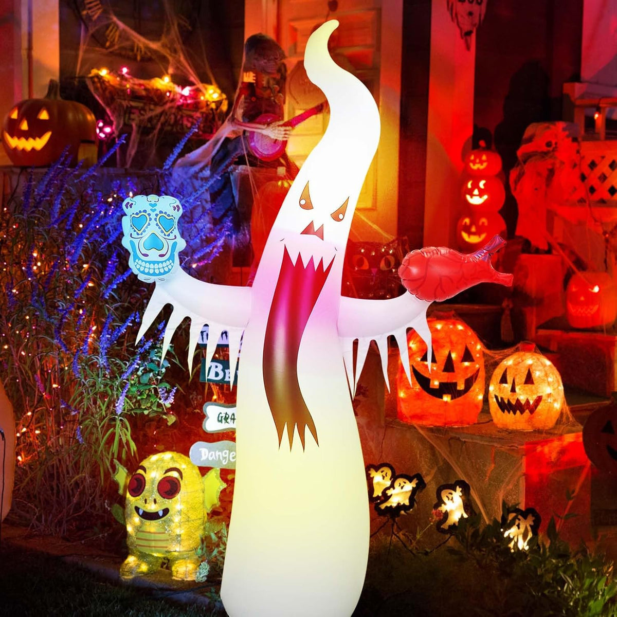 Remote-Controlled LED Ghost Inflatable – Glowing Outdoor Yard Decoration for Halloween Parties, Haunted Houses, Spooky Displays | Thomler