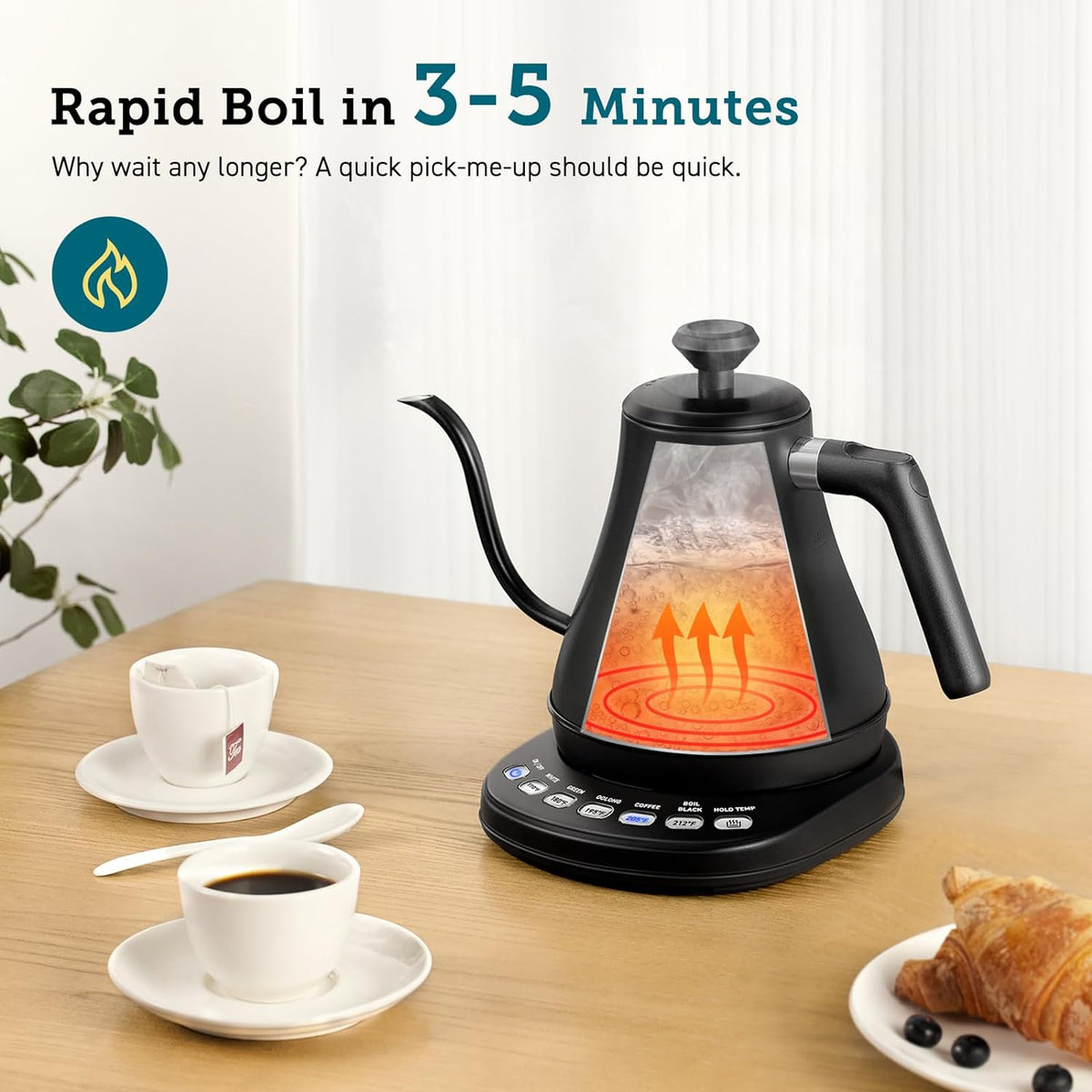 1200W Precision Pour Kettle with Digital Temp Control & Swan Neck Spout for Coffee & Tea | Thomler